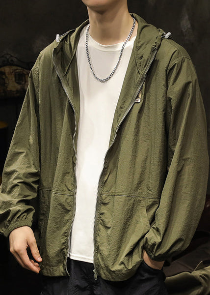 Coats Olive Plus Size Summer Mens Pockets Green Zippered Hooded FashionChic