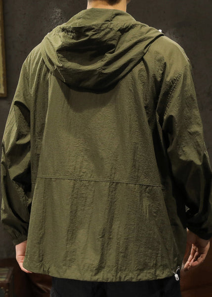 Coats Olive Plus Size Summer Mens Pockets Green Zippered Hooded FashionChic