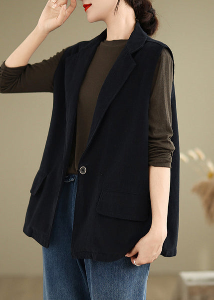 Plus Size Orange Notched Neck Pockets Cotton Vest Sleeveless OO017 OM-CS240816