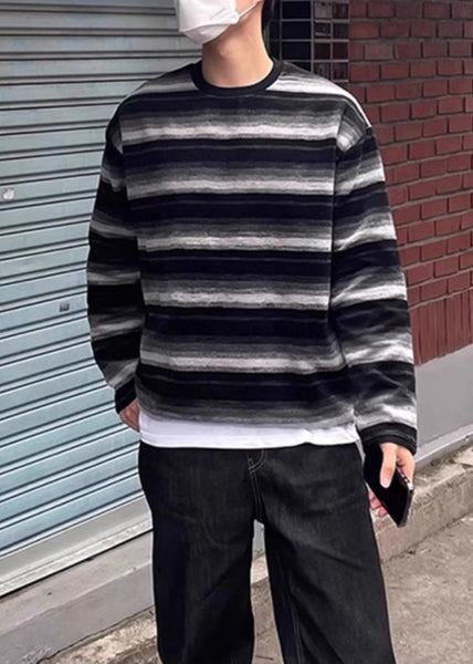 Plus Size Orange O Neck Striped Cotton Men T Shirt Fall WJ004 MENT241119