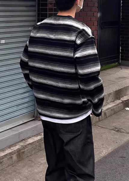 Plus Size Orange O Neck Striped Cotton Men T Shirt Fall WJ004 MENT241119