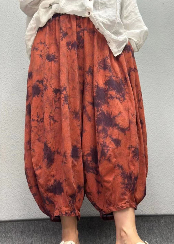 Plus Size Orange Pockets Print Elastic Waist Linen Lantern Pants Summer AP003 GK-CPTS240718