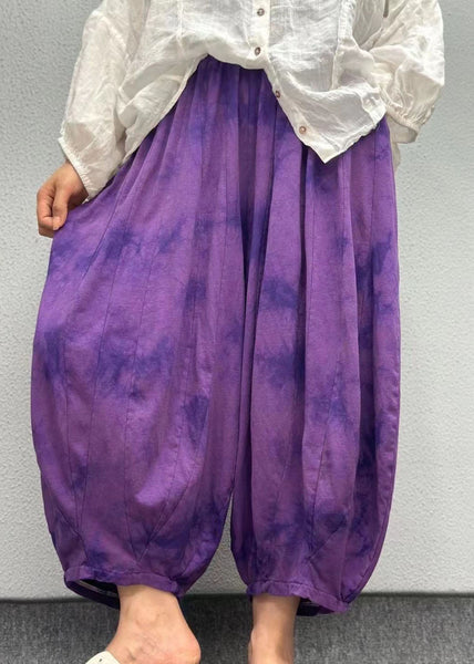 Plus Size Orange Pockets Print Elastic Waist Linen Lantern Pants Summer AP003 GK-CPTS240718