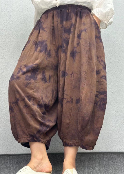 Plus Size Orange Pockets Print Elastic Waist Linen Lantern Pants Summer AP003 GK-CPTS240718