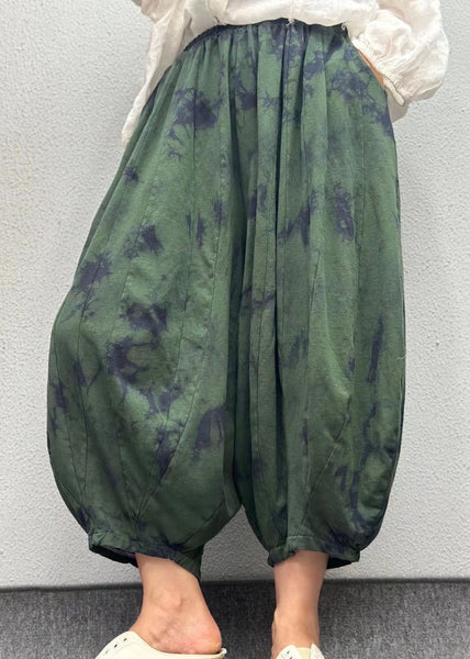 Plus Size Orange Pockets Print Elastic Waist Linen Lantern Pants Summer AP003 GK-CPTS240718