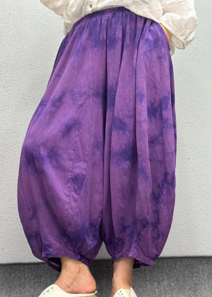 Plus Size Orange Pockets Print Elastic Waist Linen Lantern Pants Summer AP003 GK-CPTS240718