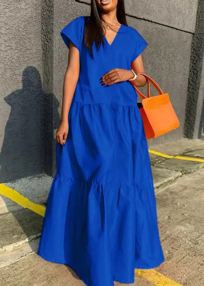 Summer Plus Neck V Dress Long Patchwork Size Orange FashionChic