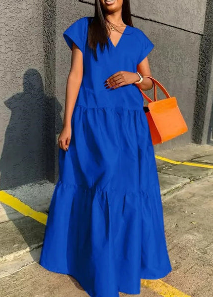 Summer Plus Neck V Dress Long Patchwork Size Orange FashionChic