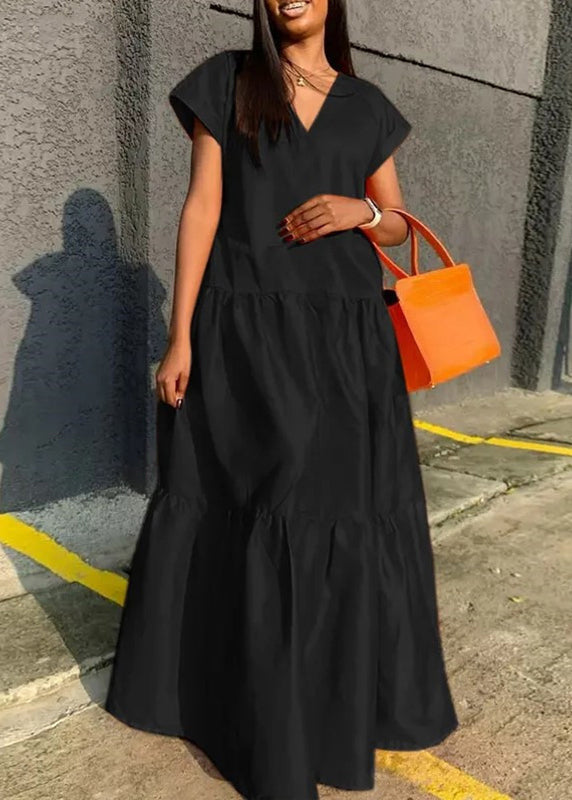 Dress V Plus Long Orange Summer Patchwork Size Neck FashionChic