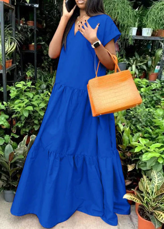 Summer Plus Neck V Dress Long Patchwork Size Orange FashionChic