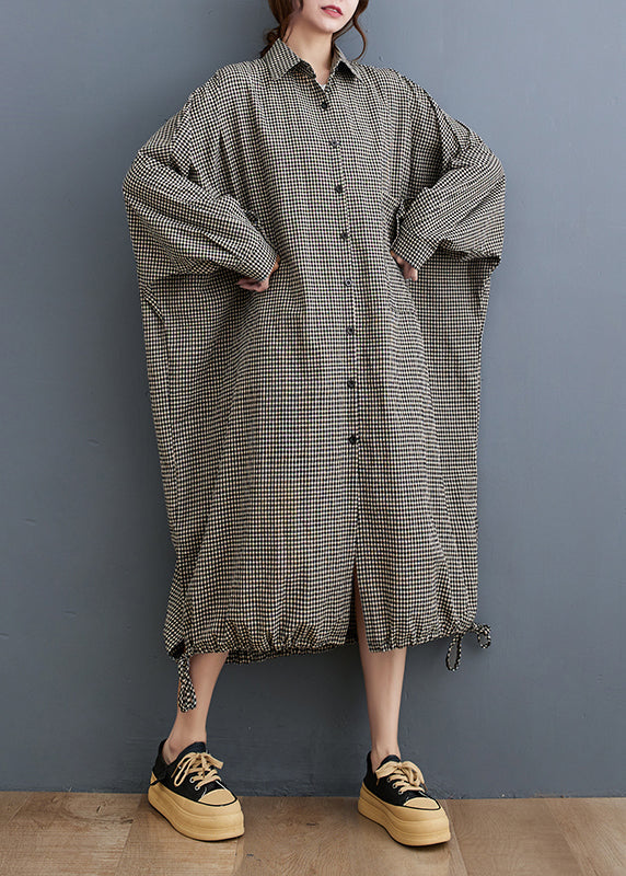 Plus Size Peter Pan Collar Plaid Cotton Shirts Dress Fall RU023 ABC