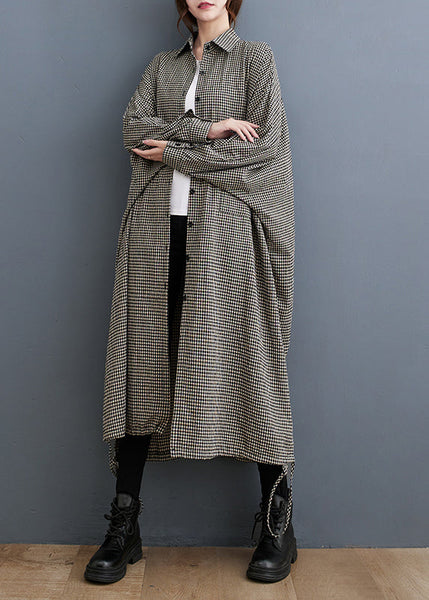 Plus Size Peter Pan Collar Plaid Cotton Shirts Dress Fall RU023 ABC