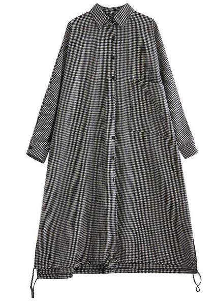 Plus Size Peter Pan Collar Plaid Cotton Shirts Dress Fall RU023 ABC