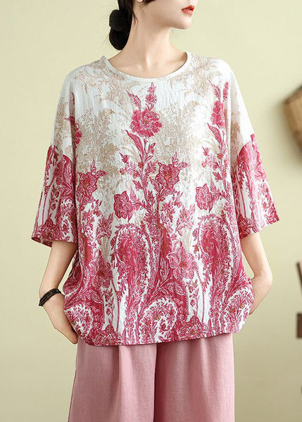 Size Plus Print Top Pink Half Sleeve FashionChic
