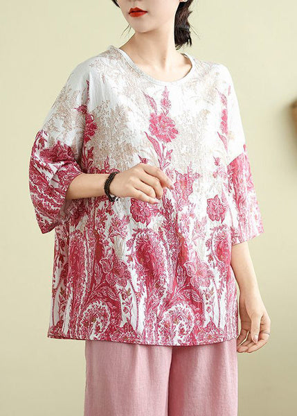 Size Plus Print Top Pink Half Sleeve FashionChic