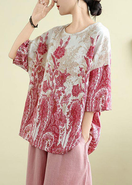 Size Plus Print Top Pink Half Sleeve FashionChic