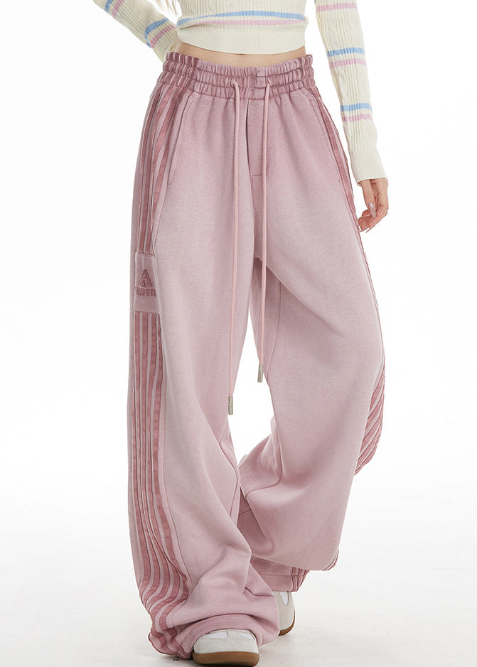 Plus Size Pink Striped Elastic Waist Wide Leg Pants Spring TA050