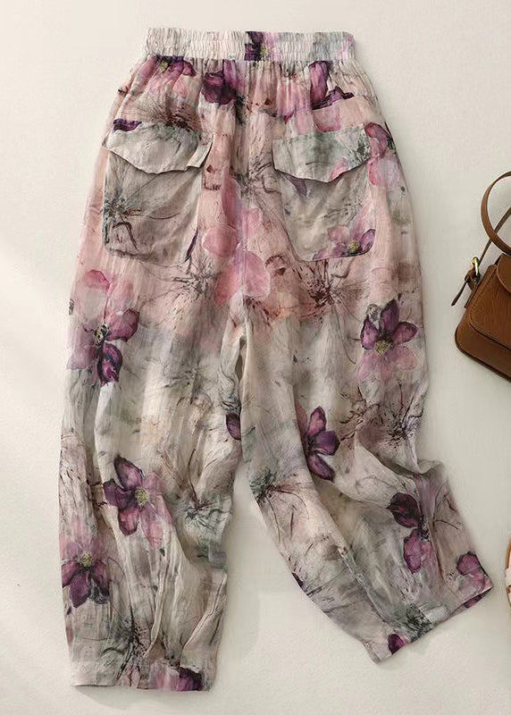 Plus Size Pockets Print Elastic Waist Cotton Lantern Pants Summer WW1032 Ada Fashion