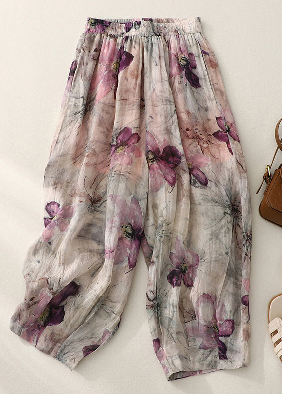 Plus Size Pockets Print Elastic Waist Cotton Lantern Pants Summer WW1032 Ada Fashion