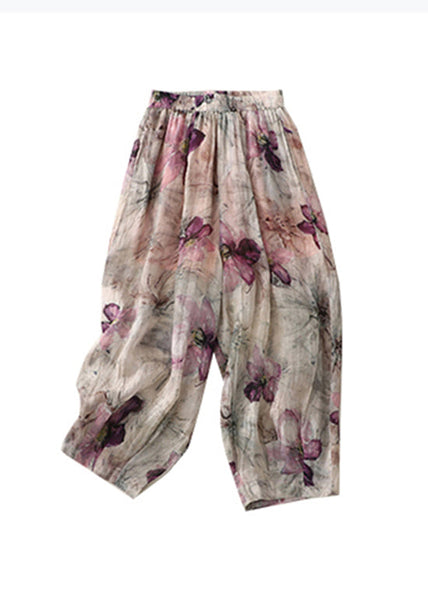 Plus Size Pockets Print Elastic Waist Cotton Lantern Pants Summer WW1032 Ada Fashion