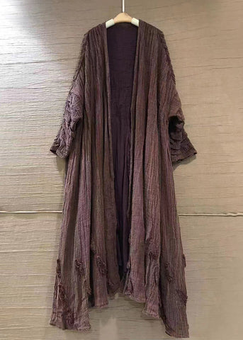 Plus Size Purple Solid V Neck Linen Cardigans Long Sleeve AA1063 Ada Fashion