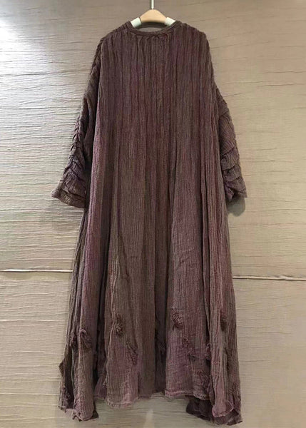 Plus Size Purple Solid V Neck Linen Cardigans Long Sleeve AA1063 Ada Fashion