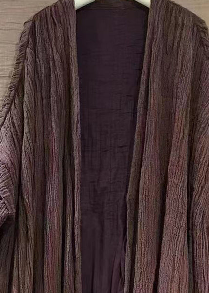 Plus Size Purple Solid V Neck Linen Cardigans Long Sleeve AA1063 Ada Fashion