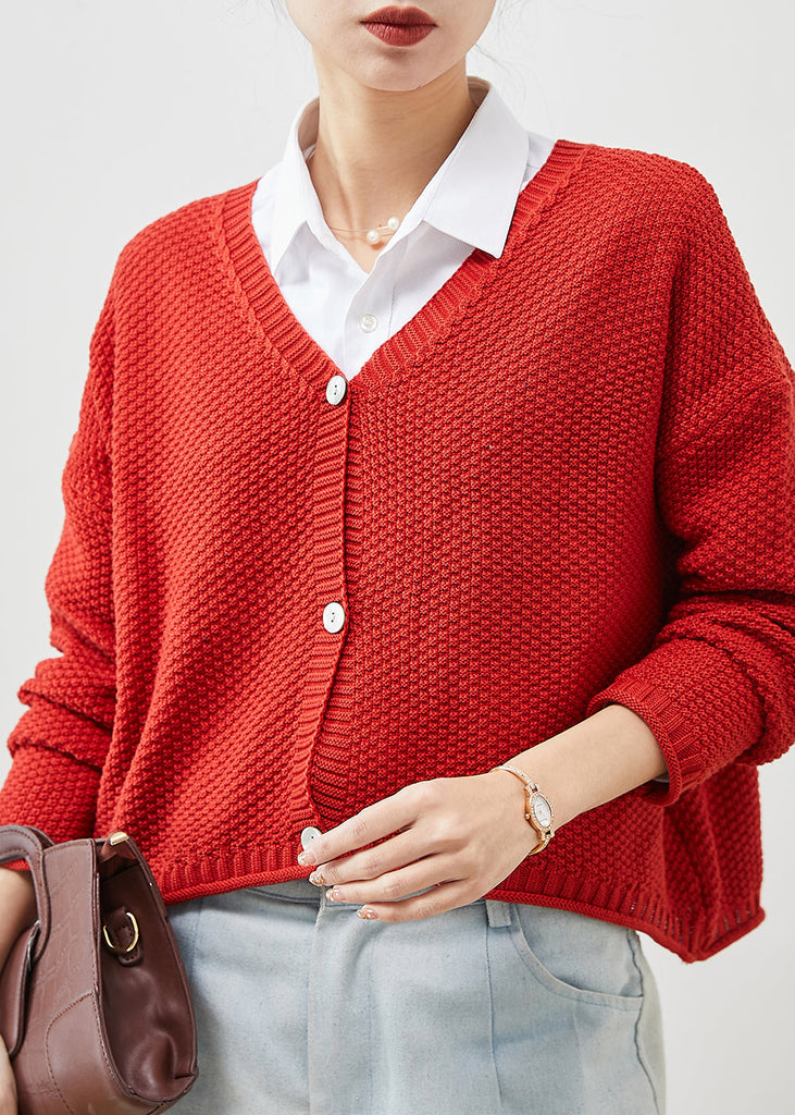Plus Size Red Button Down Knit Loose Cardigan Spring YU1038 Ada Fashion