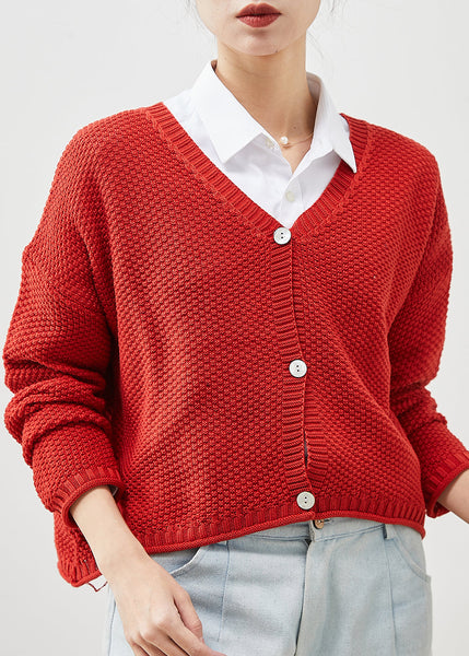 Plus Size Red Button Down Knit Loose Cardigan Spring YU1038 Ada Fashion