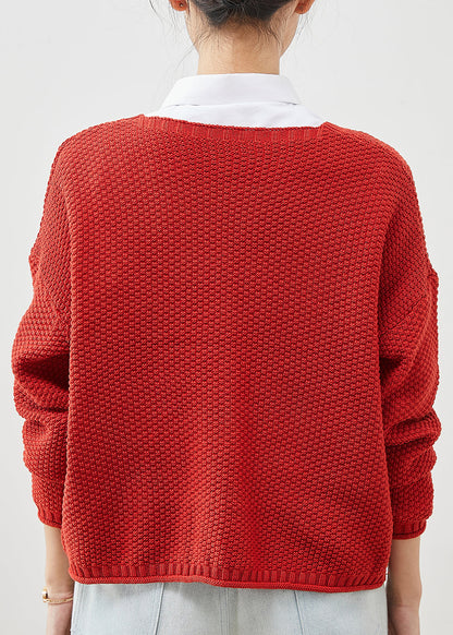 Plus Size Red Button Down Knit Loose Cardigan Spring YU1038 Ada Fashion