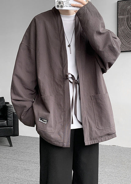 Plus Size Red Lace Up Wear On Both Sides Men Coat Fall WJ028 MENCW241119