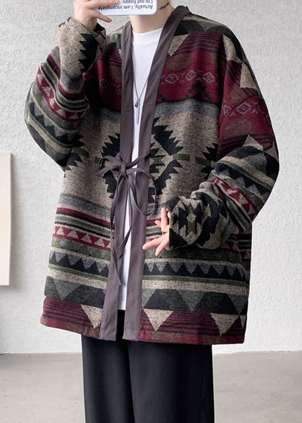 Plus Size Red Lace Up Wear On Both Sides Men Coat Fall WJ028 MENCW241119