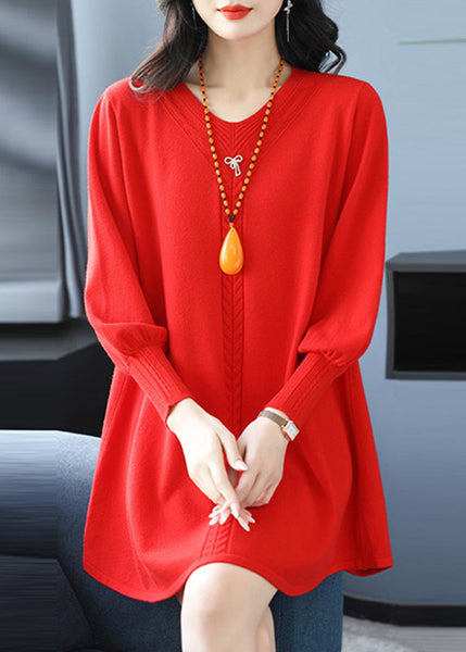 Plus Size Red Patchwork Thick Cotton Knitted Sweaters Winter TE032 ABC