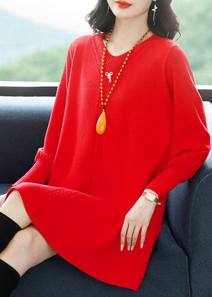 Plus Size Red Patchwork Thick Cotton Knitted Sweaters Winter TE032 ABC