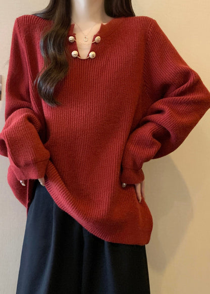 Plus Size Red V Neck Thick Warm Knit Sweaters Winter RG032 ABC