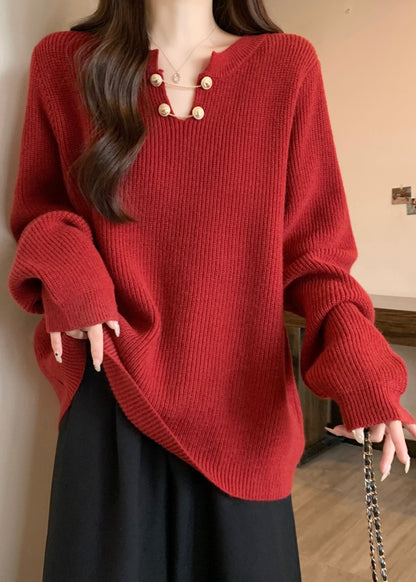 Plus Size Red V Neck Thick Warm Knit Sweaters Winter RG032 ABC