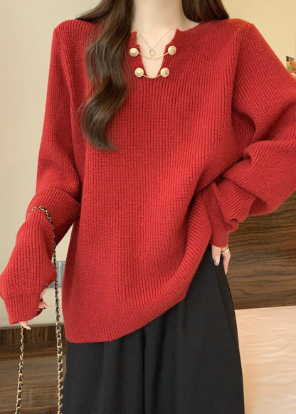 Plus Size Red V Neck Thick Warm Knit Sweaters Winter RG032 ABC