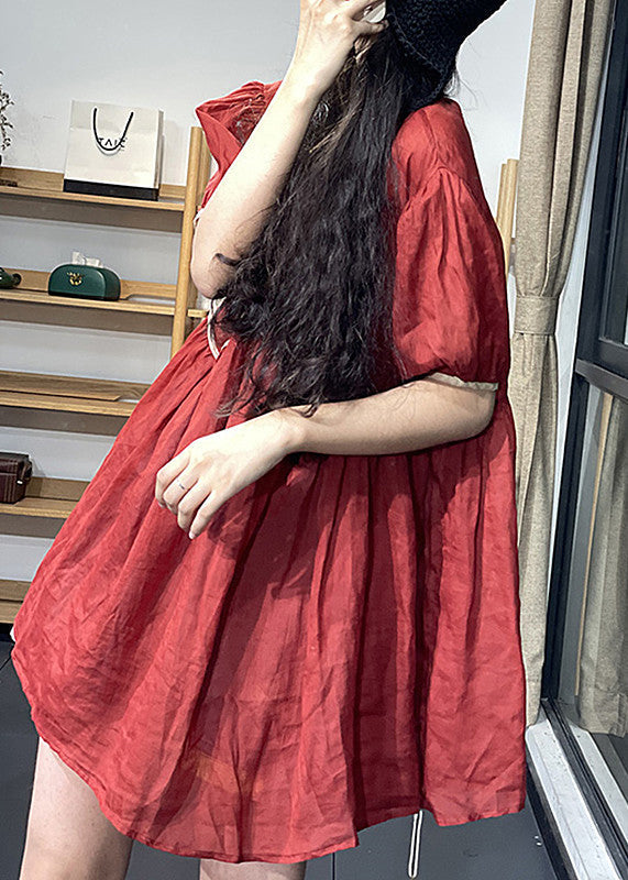 Plus Size Red Wrinkled Patchwork Mid Dress Summer UU038 OM-MM240820