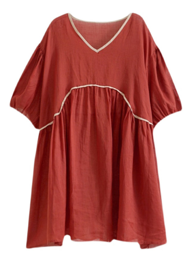 Plus Size Red Wrinkled Patchwork Mid Dress Summer UU038 OM-MM240820