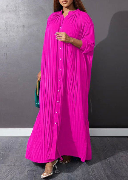 Plus Size Rose Wrinkled Long Dresses Spring VB1036 Ada Fashion