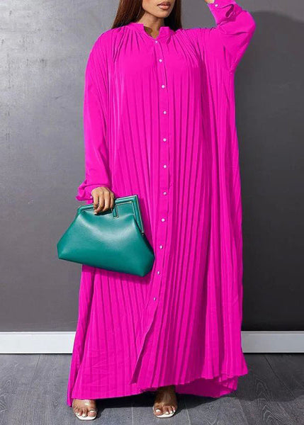 Plus Size Rose Wrinkled Long Dresses Spring VB1036 Ada Fashion