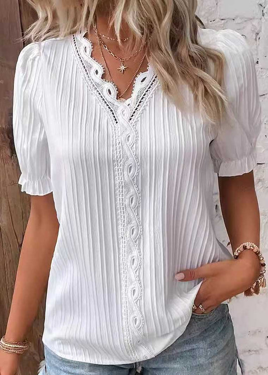 Hollow Summer Out Plus Solid Spandex Color Shirts Size FashionChic