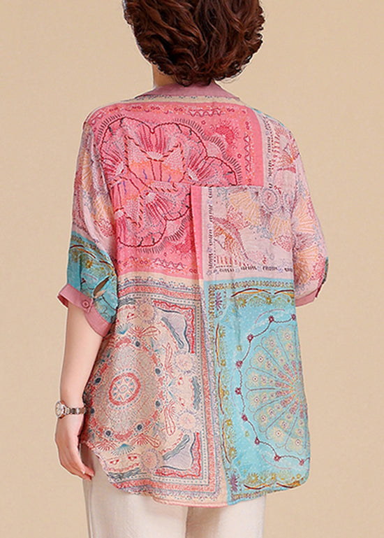 Summer Blouse V Size Cotton Plus Tops Neck Print FashionChic