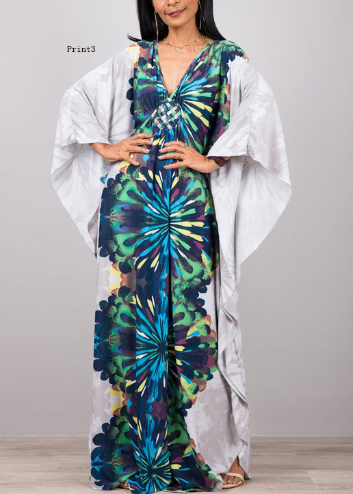 Plus Size V Neck Print Cotton Long Robe Dress Summer TH040