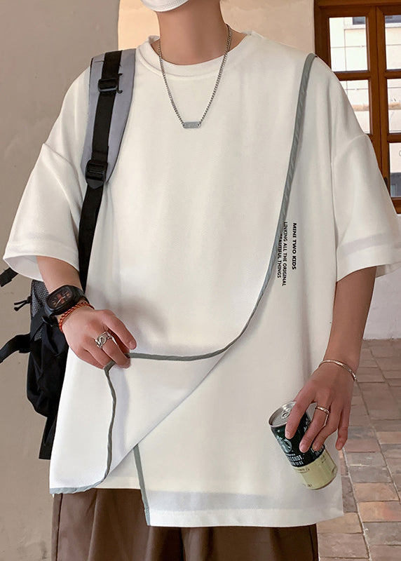 Size Letter Asymmetrical Half T White Men Shirts Plus Cotton FashionChic