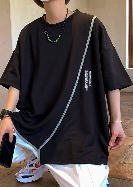 Size Letter Asymmetrical Half T White Men Shirts Plus Cotton FashionChic