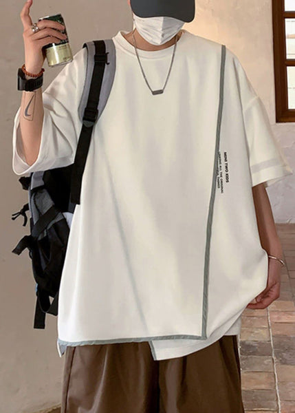Size Letter Asymmetrical Half T White Men Shirts Plus Cotton FashionChic