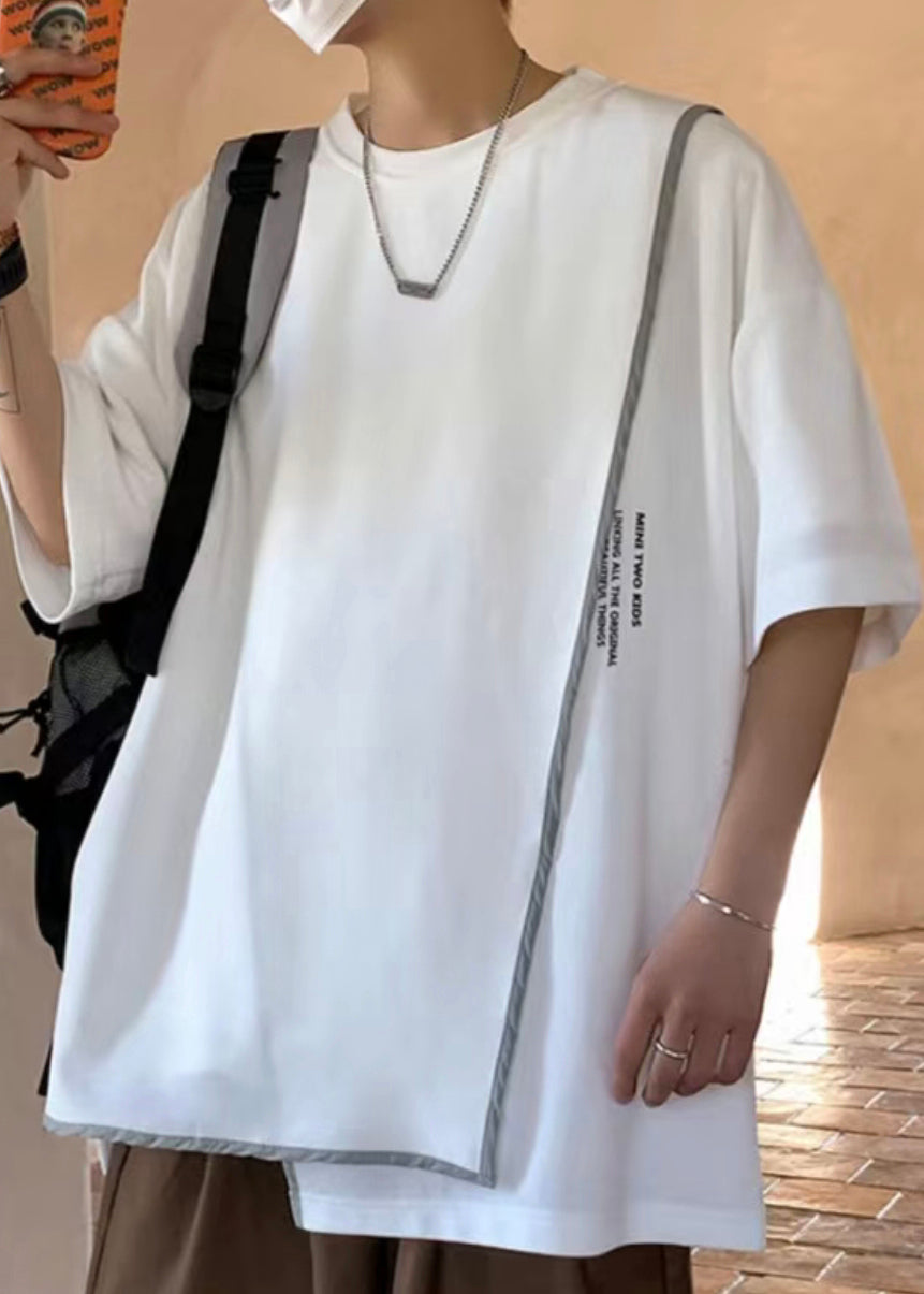 Size Letter Asymmetrical Half T White Men Shirts Plus Cotton FashionChic