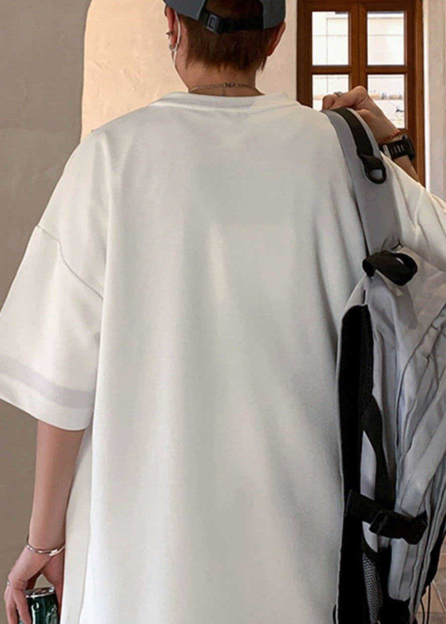 Size Letter Asymmetrical Half T White Men Shirts Plus Cotton FashionChic