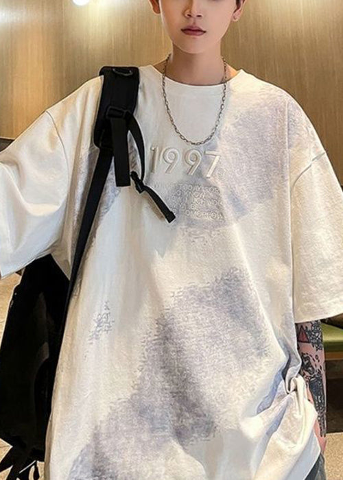 Tie Dye Men White Half Cotton Shirts Plus Embroideried Size T FashionChic